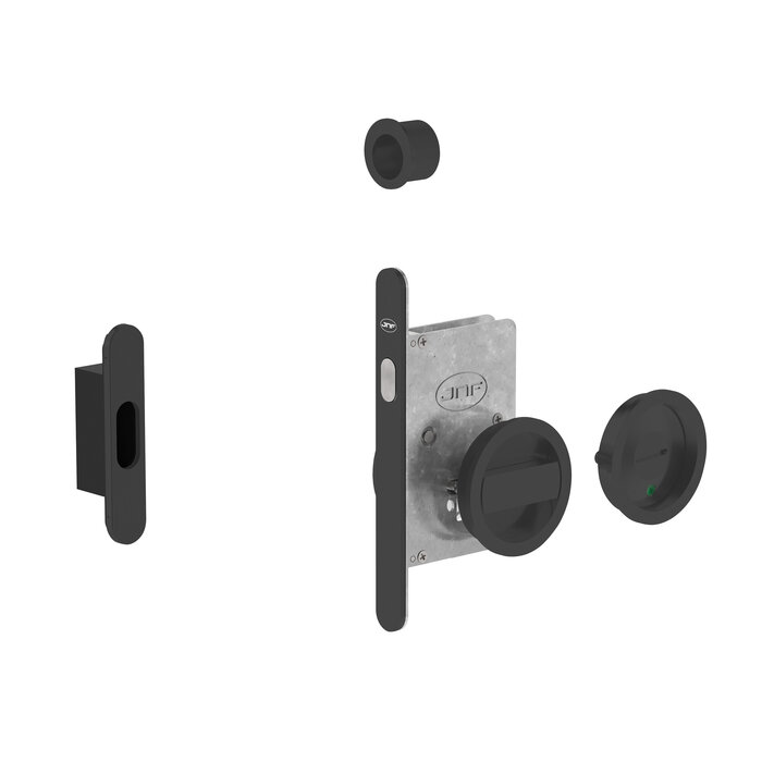 JNF Architectural Hardware JNF schuifdeurslot met ronde WC-garnituur en vrij/bezet-indicator – Zwart RAL 9005