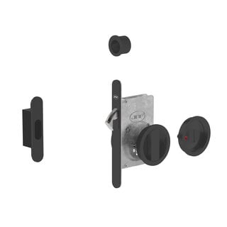 JNF Architectural Hardware JNF schuifdeurslot met ronde WC-garnituur en vrij/bezet-indicator – Zwart RAL 9005