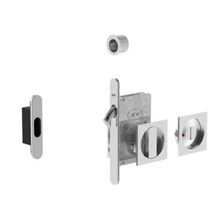 JNF Architectural Hardware JNF schuifdeurslot met vierkant WC-garnituur en vrij/bezet-indicator – Mat nikkel