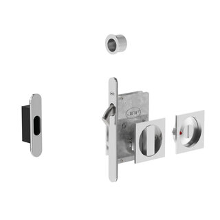 JNF Architectural Hardware Serrure de porte coulissante JNF avec bloc WC carré et indicateur libre/occupé – Nickel mat