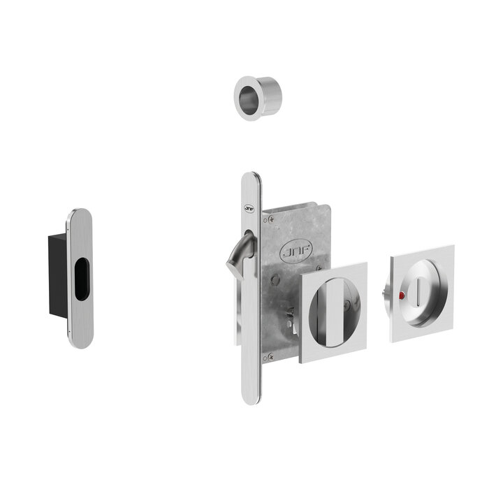 JNF Architectural Hardware Serrure de porte coulissante JNF avec bloc WC carré et indicateur libre/occupé – Nickel mat