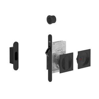 JNF Architectural Hardware JNF schuifdeurslot met vierkant WC-garnituur en vrij/bezet-indicator – Zwart RAL 9005