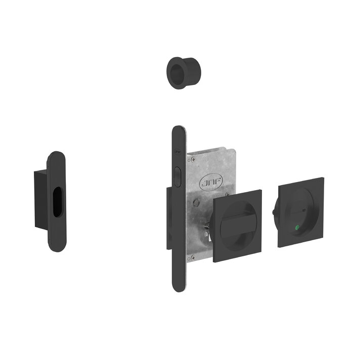 JNF Architectural Hardware JNF schuifdeurslot met vierkant WC-garnituur en vrij/bezet-indicator – Zwart RAL 9005