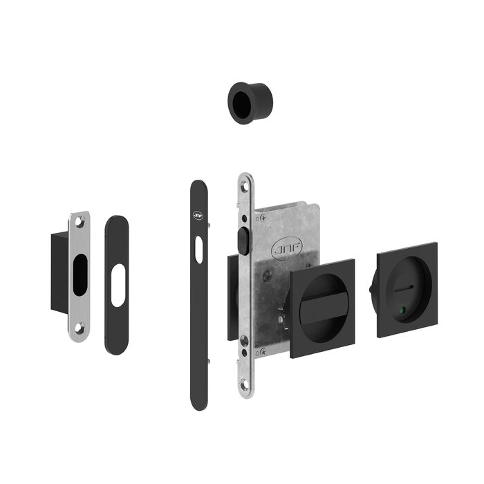 JNF Architectural Hardware JNF sliding door lock with square WC set and free/occupied indicator – Black RAL 9005