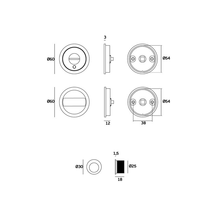 JNF Architectural Hardware JNF Schiebetürschloss mit quadratischem WC-Set und Frei/Belegt-Anzeige – Weiß RAL 9016