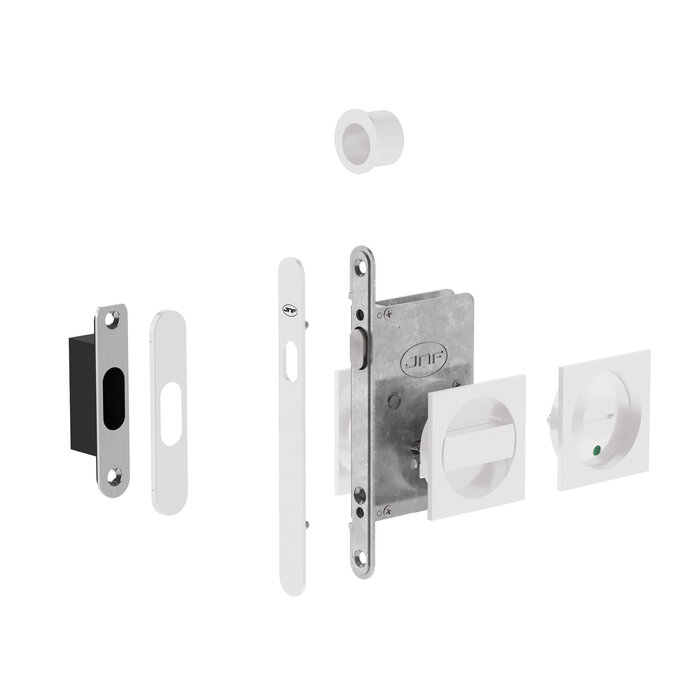JNF Architectural Hardware JNF sliding door lock with square WC set and free/occupied indicator – White RAL 9016
