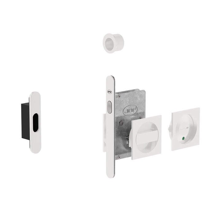 JNF Architectural Hardware JNF schuifdeurslot met vierkant WC-garnituur en vrij/bezet-indicator – Wit RAL 9016