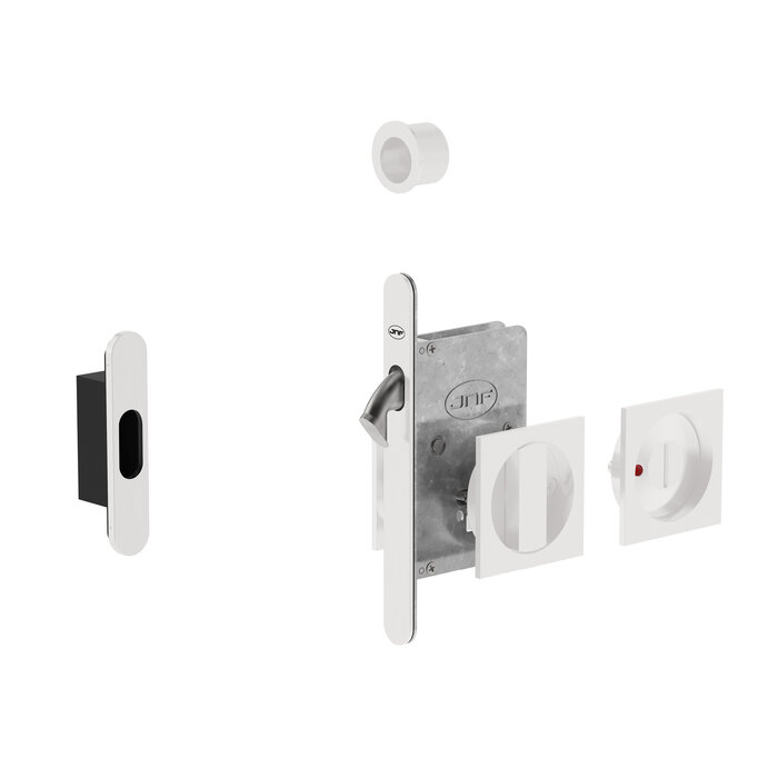 JNF Architectural Hardware JNF schuifdeurslot met vierkant WC-garnituur en vrij/bezet-indicator – Wit RAL 9016