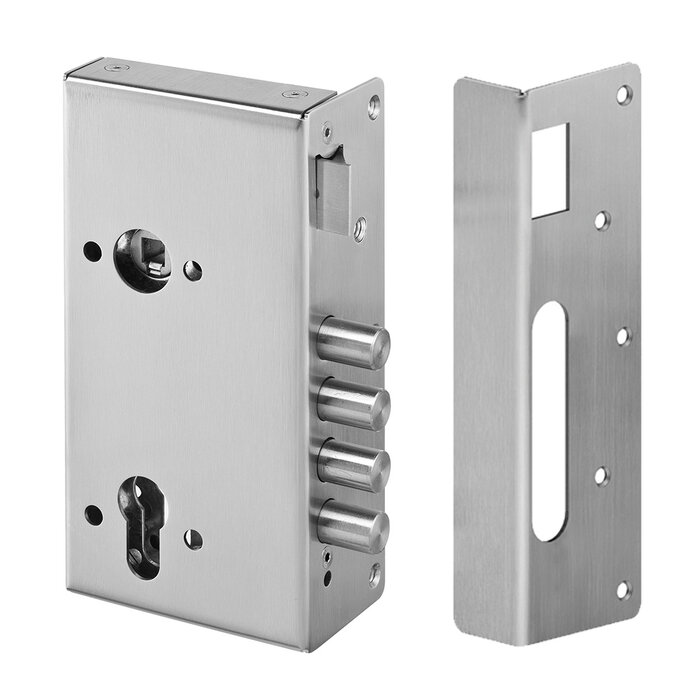JNF Architectural Hardware JNF surface-mounted security lock with strike plate – Satin stainless steel