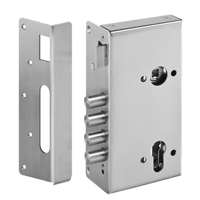 JNF Architectural Hardware JNF surface-mounted security lock with strike plate – Satin stainless steel