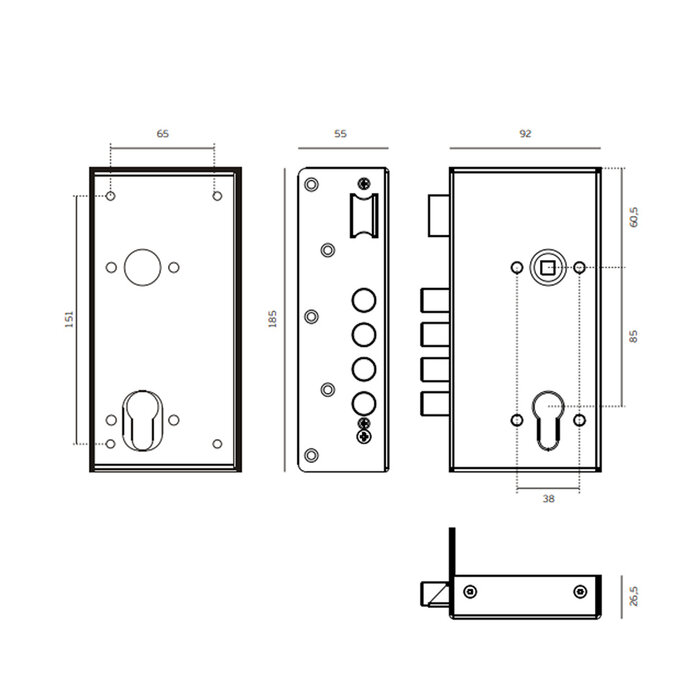 JNF Architectural Hardware JNF surface-mounted security lock with strike plate – Satin stainless steel