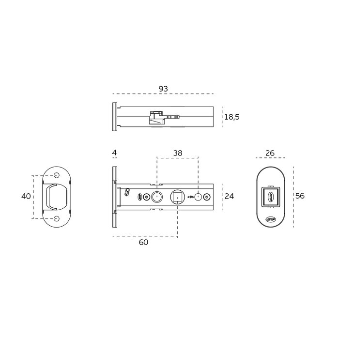 JNF Architectural Hardware Serrure magnétique à mortaiser JNF pour portes intérieures – Entraxe 60 mm – Revêtement PVD or