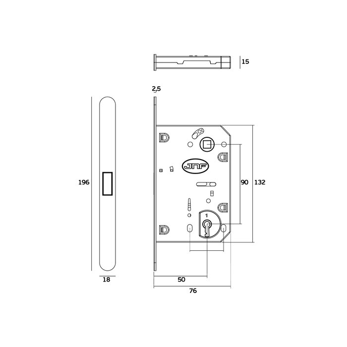 JNF Architectural Hardware JNF MAGNALITE Magnetschloss mit Schlüsselschloss – 90/50 mm – Schwarz PVD