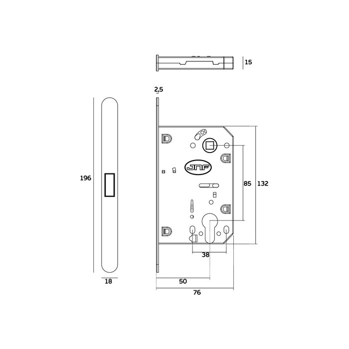 JNF Architectural Hardware Serrure à mortaiser magnétique JNF MAGNALITE – 90/50 mm – Revêtement PVD or