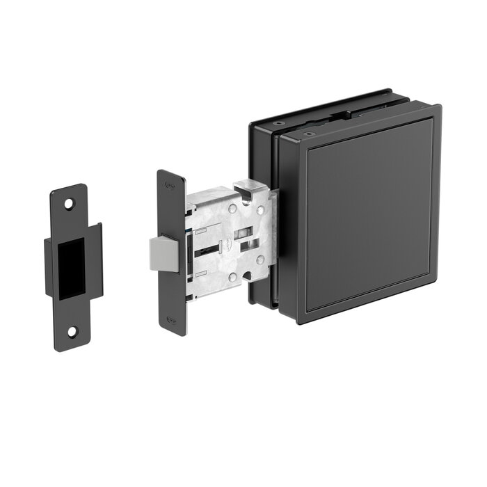 JNF Architectural Hardware Poignée de porte encastrée JNF FLAT avec serrure à mortaise – 120 x 120 mm – Noir grainé
