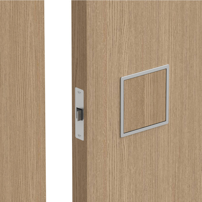 JNF Architectural Hardware Poignée de porte encastrée personnalisable JNF FLAT avec serrure à mortaise – 120 x 120 mm – Acier inoxydable satiné