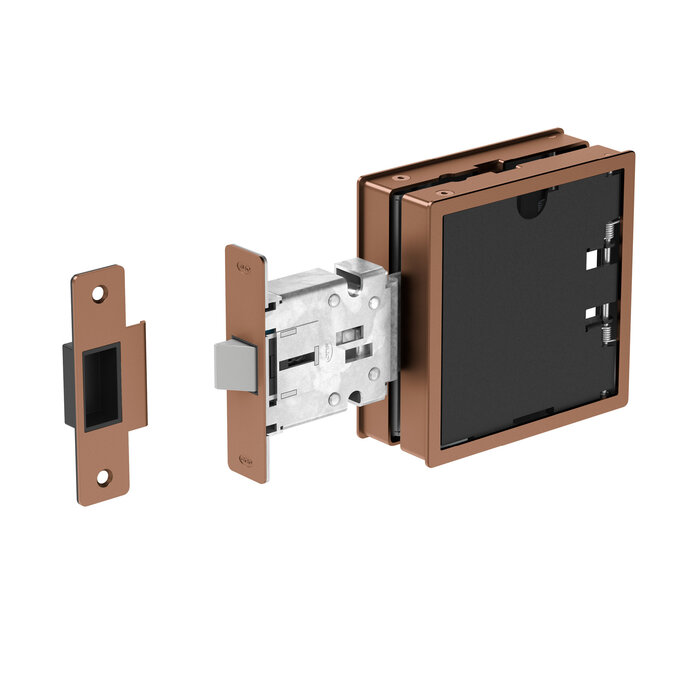 JNF Architectural Hardware JNF FLAT individuell anpassbarer, eingelassener Türgriff mit Einsteckschloss – 120 x 120 mm – Kupfer PVD