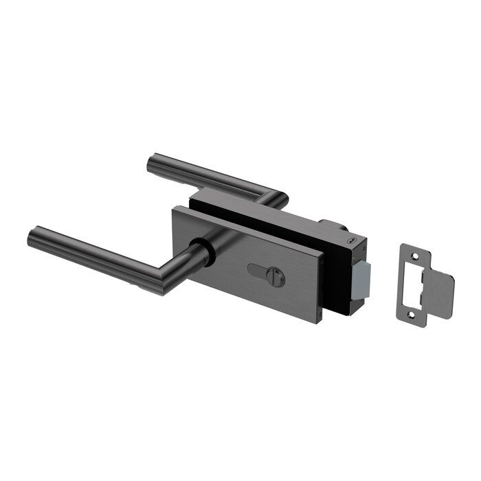JNF Architectural Hardware JNF ALL IN WC-slotset met deurklinken voor glazen deuren  – Zwart PVD