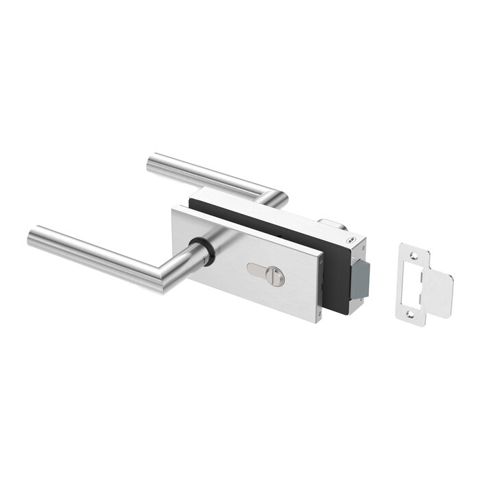 JNF Architectural Hardware Ensemble de serrure WC JNF ALL IN avec poignées pour portes vitrées 8–12 mm – Acier inoxydable satiné