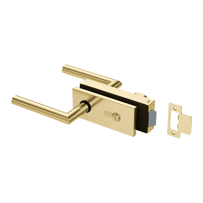 JNF Architectural Hardware JNF ALL IN WC-Schlossset mit Türgriffen für Glastüren – Gold PVD