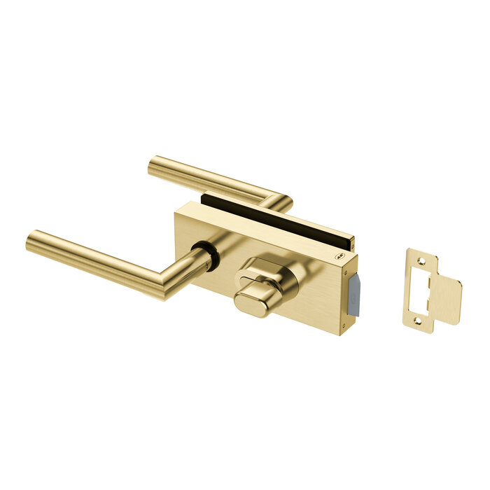 JNF Architectural Hardware JNF ALL IN WC lock set with door handles for glass doors – Gold PVD