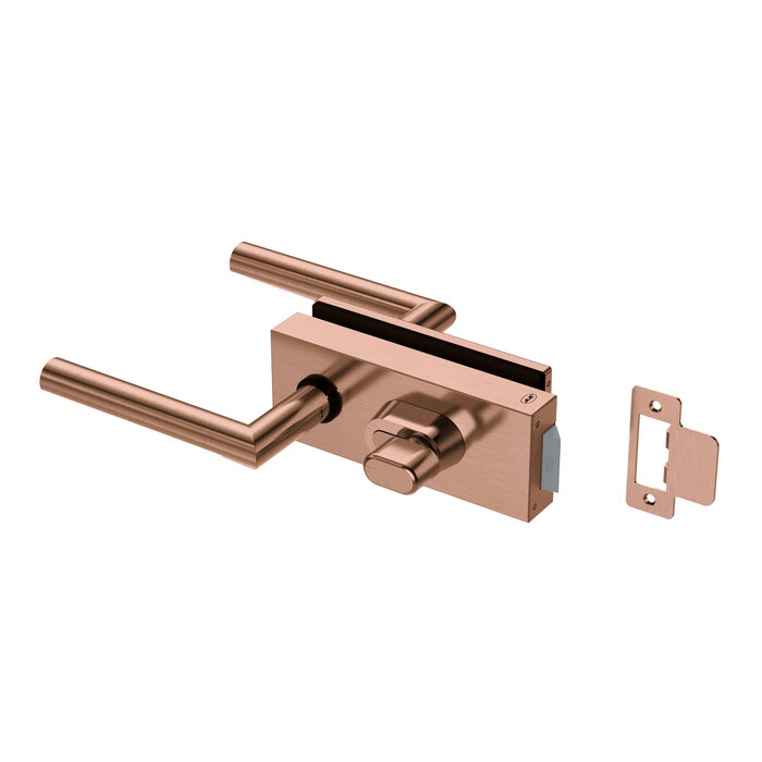 JNF Architectural Hardware JNF ALL IN WC lock set with door handles for glass doors – Copper PVD