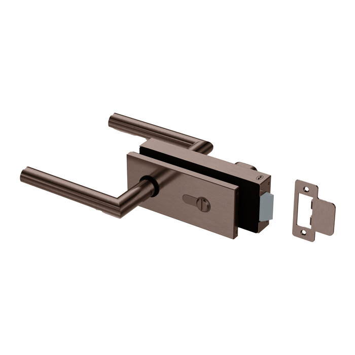 JNF Architectural Hardware JNF ALL IN WC lock set with door handles for glass doors – Titanium Chocolate PVD