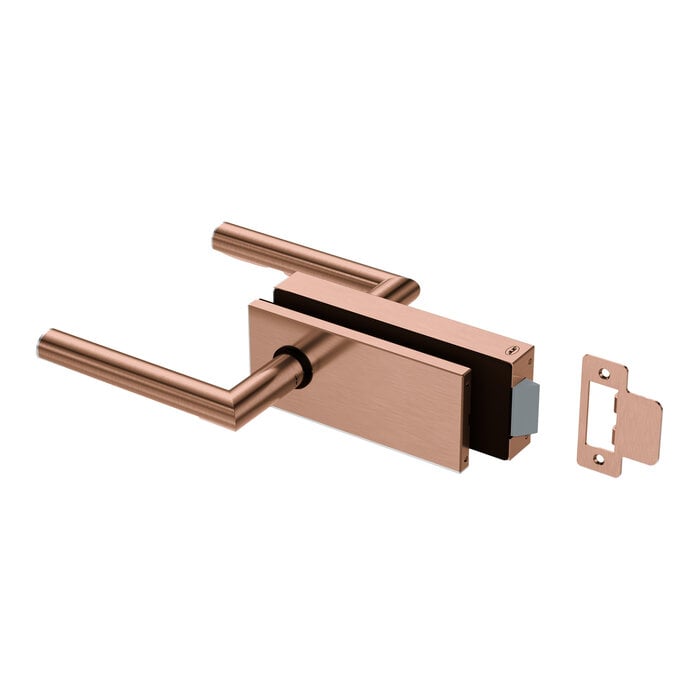 JNF Architectural Hardware Serrure de porte en verre JNF ALL IN avec poignées - Revêtement en cuivre PVD