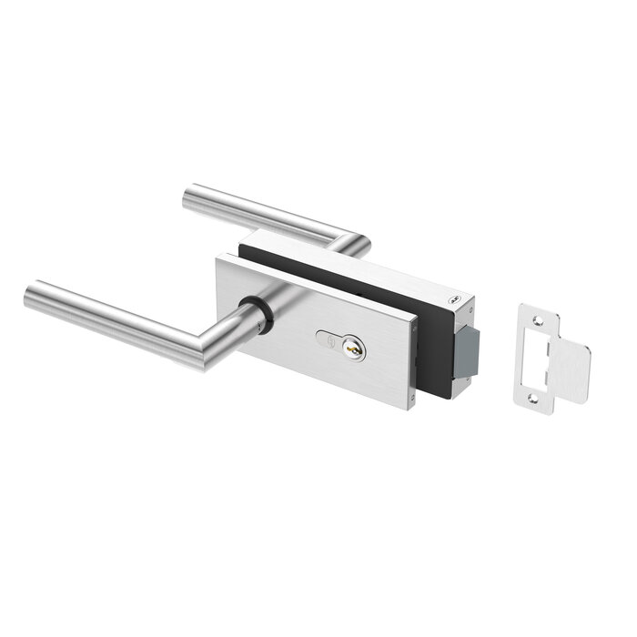 JNF Architectural Hardware JNF ALL IN Glastürschloss mit Zylinder und Türgriffen – Edelstahl satiniert
