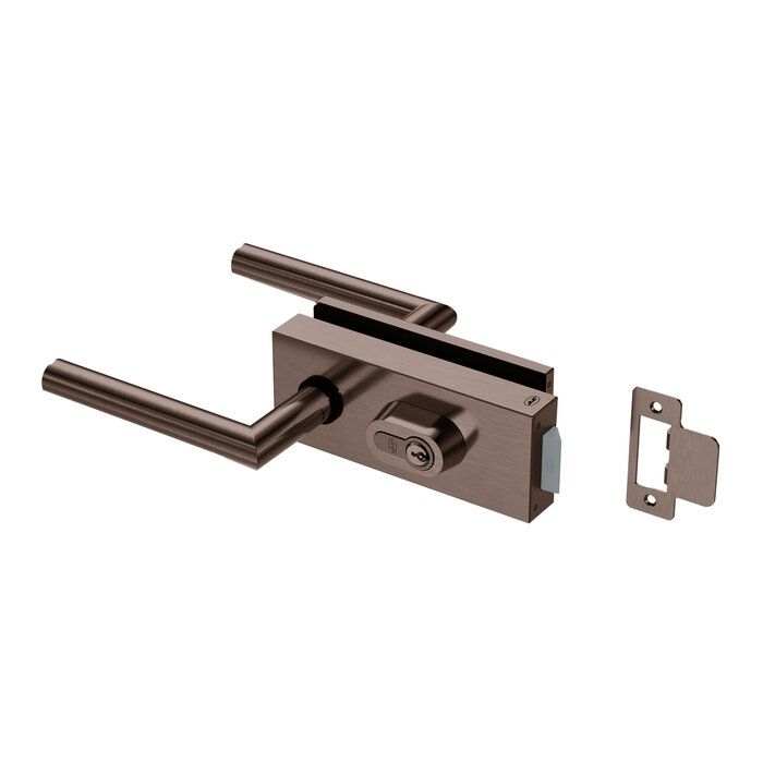 JNF Architectural Hardware JNF ALL IN glass door lock with cylinder and door handles - Chocolate PVD