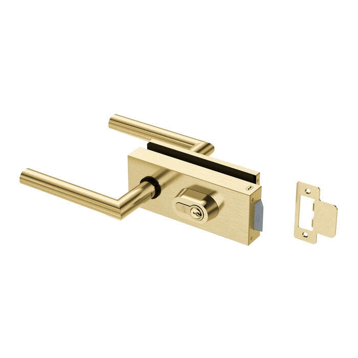 JNF Architectural Hardware Serrure de porte en verre JNF ALL IN avec cylindre et poignées - Revêtement PVD or