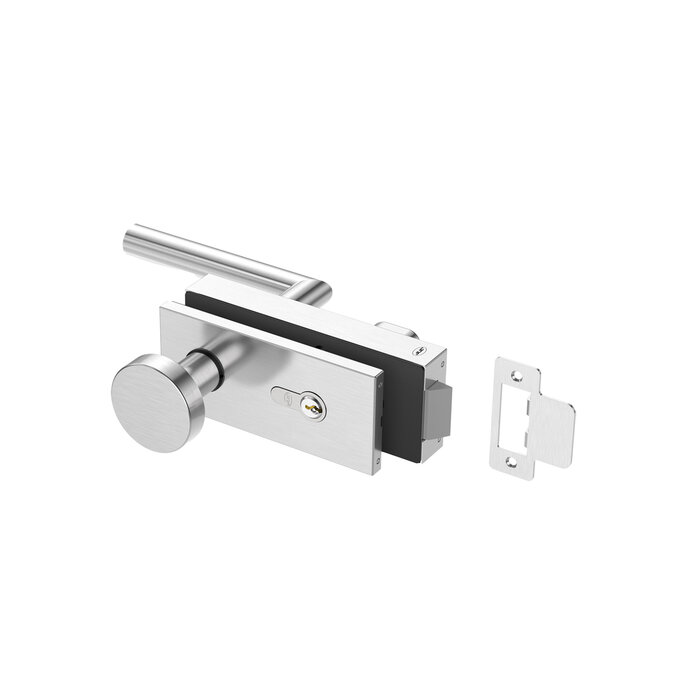 JNF Architectural Hardware JNF ALL IN Glastürschloss mit Türgriff und festem Türknauf – Edelstahl satiniert