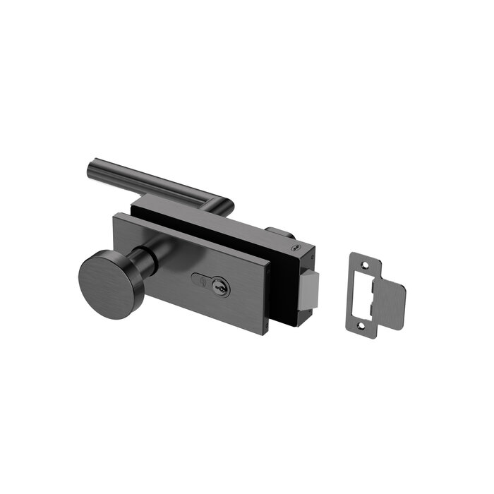 JNF Architectural Hardware JNF ALL IN Glastürschloss mit Türgriff und festem Türknauf – Schwarz PVD