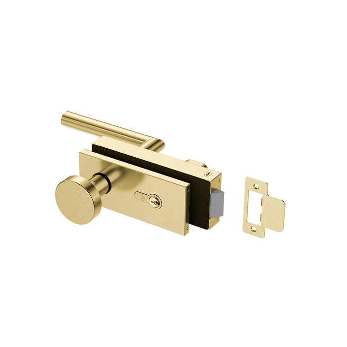 JNF Architectural Hardware JNF ALL IN Glastürschloss mit Türgriff und festem Türknauf – Gold PVD
