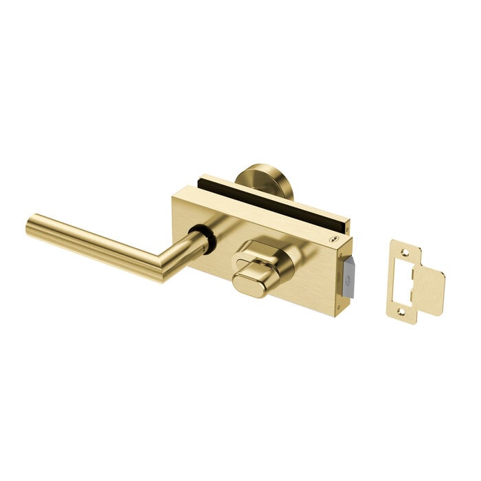 JNF Architectural Hardware Serrure de porte en verre JNF ALL IN avec poignée et bouton fixe - PVD or