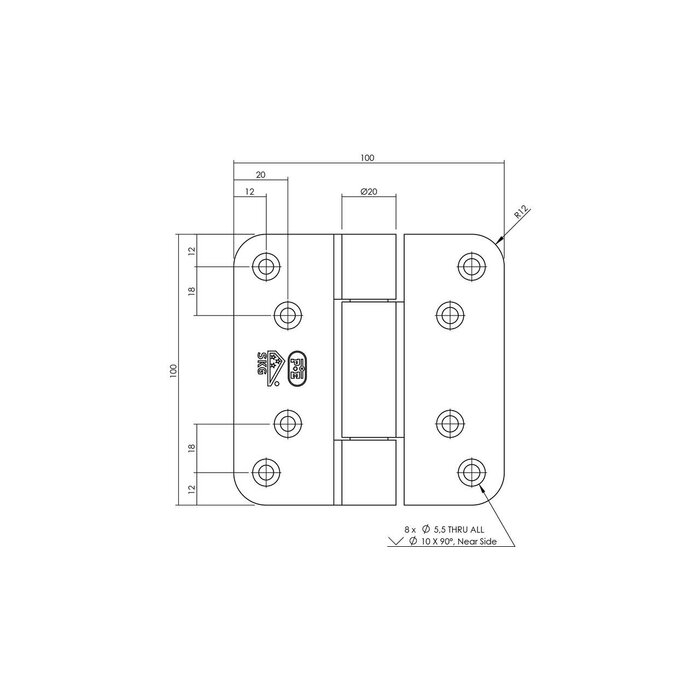 Intersteel Charnière de projet P+E Twin Line 100 × 100 mm – Acier inoxydable brossé
