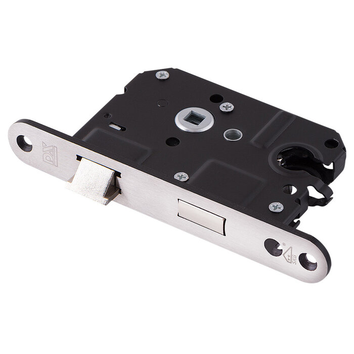 Dulimex Serrure à mortaiser de sécurité PC55 SKG®** – Plaque de recouvrement arrondie 174 × 25 mm – Acier inoxydable