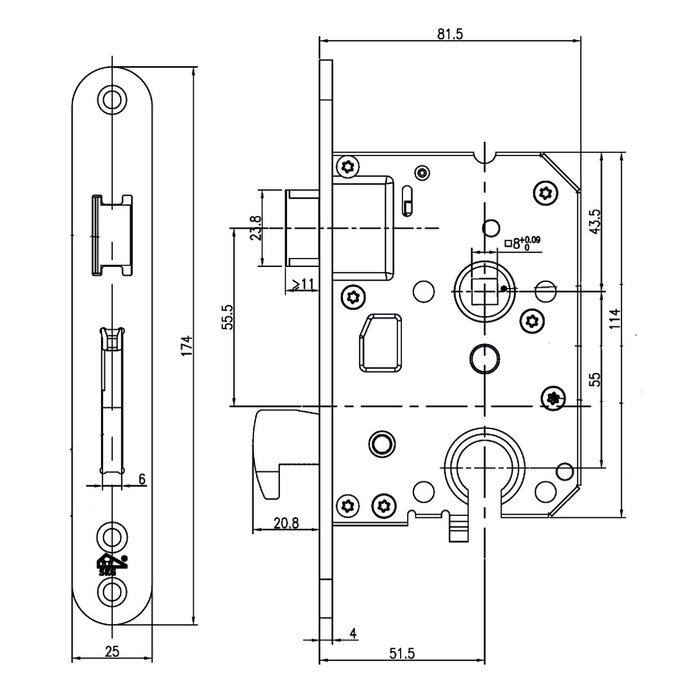 Dulimex Sicherheits-Einsteckhakenschloss PC55 SKG®** – Gerader Stulp 174 × 25 mm – Edelstahl