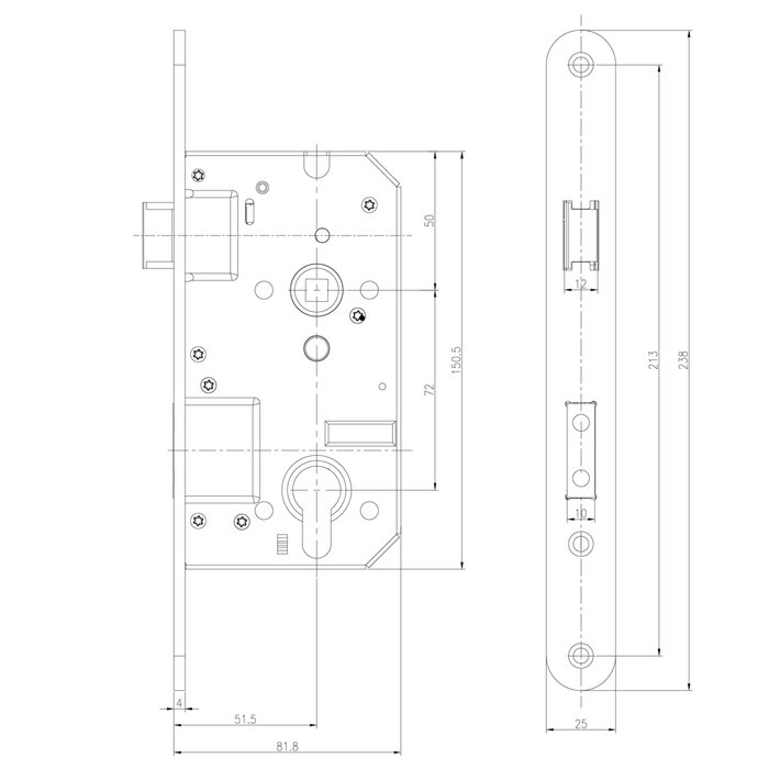 Dulimex Serrure à mortaiser de sécurité PC72 SKG®** – Plaque de recouvrement arrondie 238 × 25 mm – Acier inoxydable
