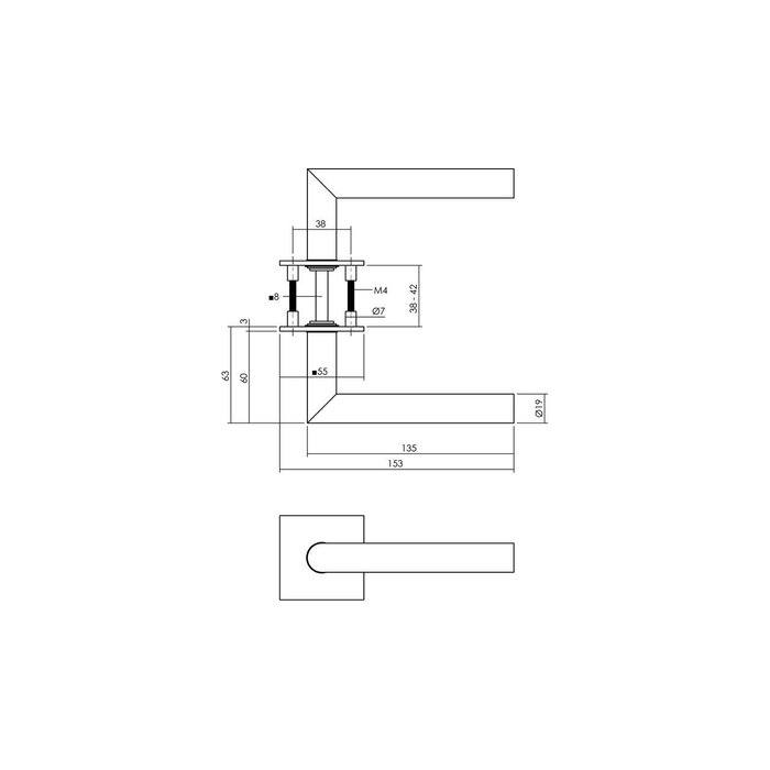 Intersteel Jura door handle by Intersteel on concealed rosette with magnet 55x55x3mm with lugs stainless steel