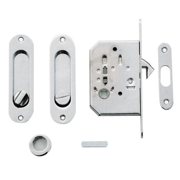 HDD Schiebetürschale FRA oval per Set vernickelt mit Schloss