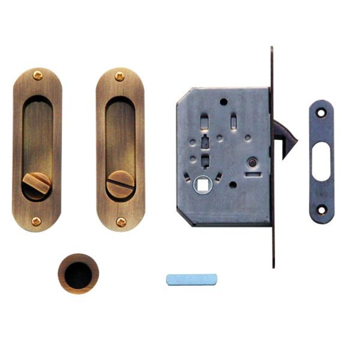 HDD Schiebetürschale FRA oval per Set Bronze mit Schloss