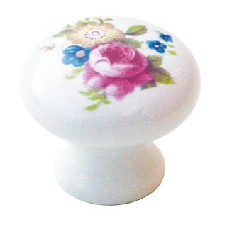 HDD Weißer Möbelgriff Porzellan mit Blume 30 mm