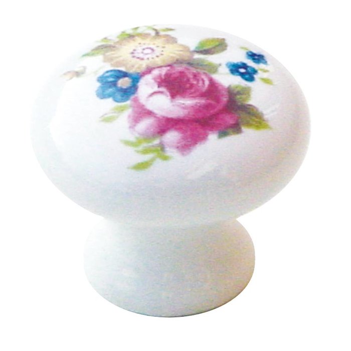 HDD Poignée de meuble en porcelaine blanche avec fleur 25 mm