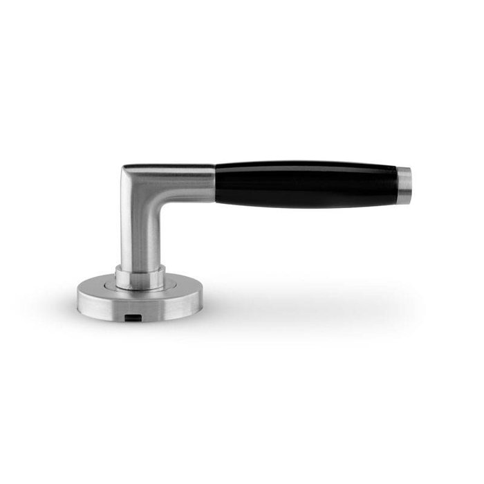 In-Door Copenhagen door handles made of solid stainless steel with black handle