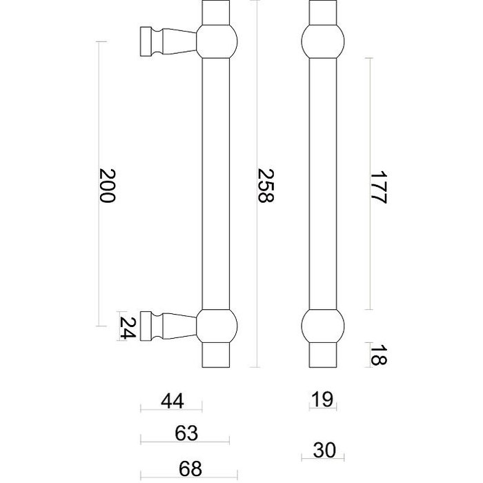 HDD Türgriff "Petra" 19/200/258 Rost - Durchsteckbefestigung
