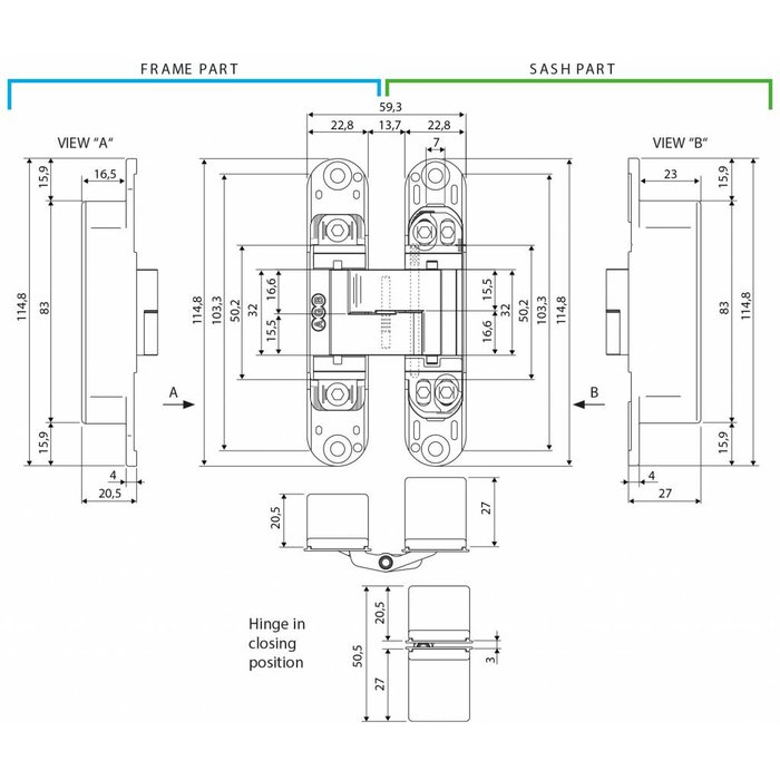 AGB Onzichtbaar 3D scharnier AGB eclipse 3 wit