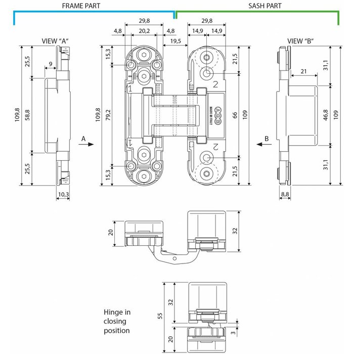 AGB Onzichtbaar 3D scharnier AGB eclipse 2 RVS