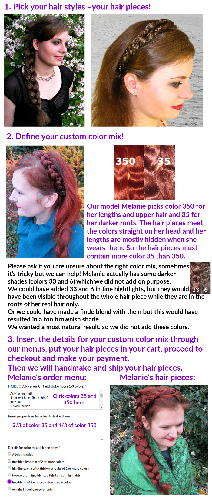 Quick instructions for ordering your hair piece in your hair color!