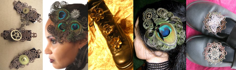 Gothic Haarschmuck, Steampunk Schuhclips, Feder-Fascinators